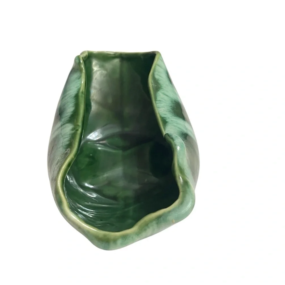 Vintage Green Ceramic Leaf Dish Bowl – Mid-Century Modern Planter Decor Bowl